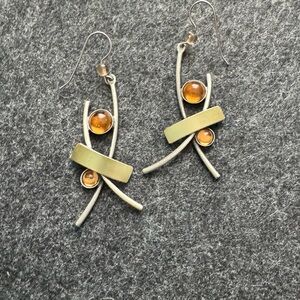 Elegant Silver and Gold Earrings with Amber Accents